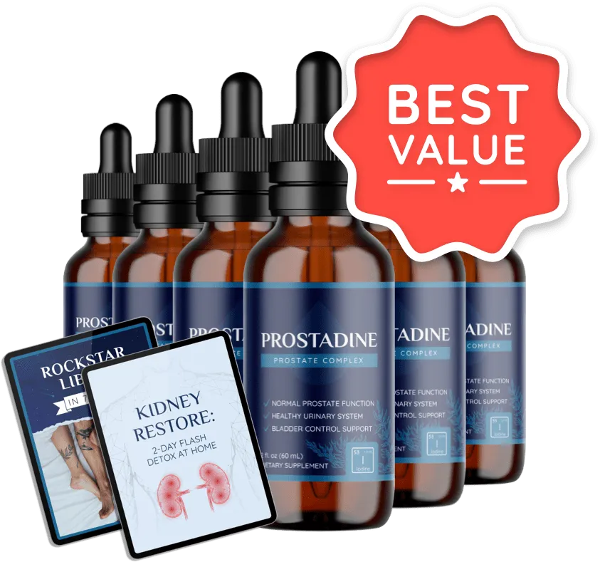 Prostadine 6 bottle package with bonus ebooks labeled best value offer