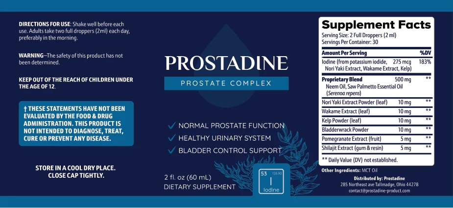 Prostadine Supplement Facts label
